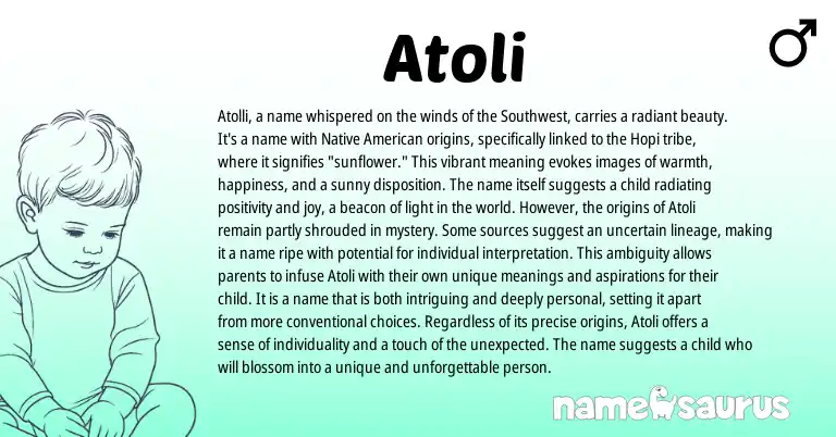 Infographic about Atoli name meaning, Atoli is a name from Hopi, American origin(s).