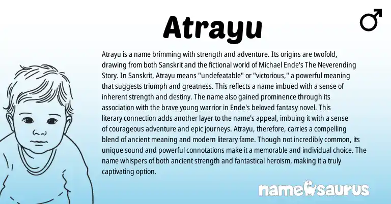 Infographic about Atrayu name meaning, Atrayu is a name from Sanskrit origin(s).