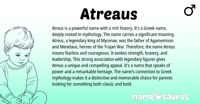 Infographic about Atreaus name meaning, Atreaus is a name from Greek origin(s).