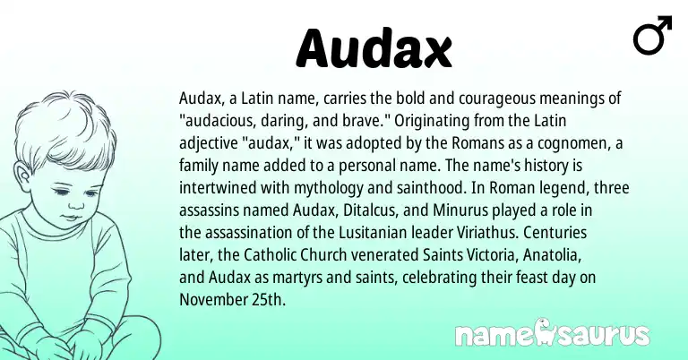 Infographic about Audax name meaning, Audax is a name from Roman, Latin origin(s).