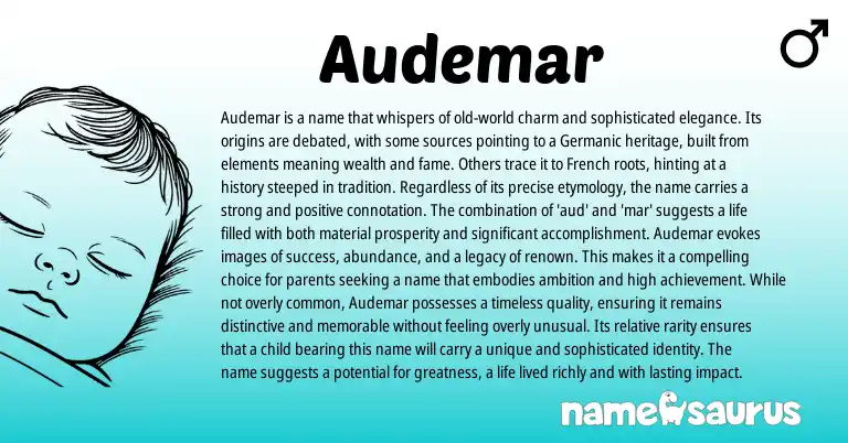 Infographic about Audemar name meaning, Audemar is a name from Germanic origin(s).