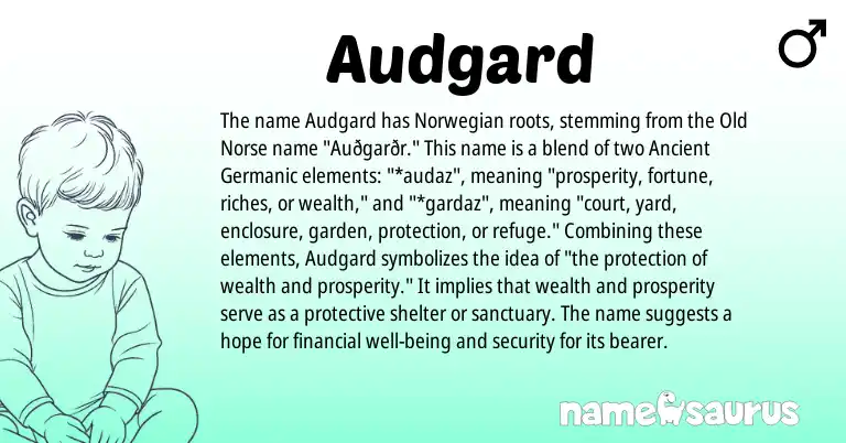 Infographic about Audgard name meaning, Audgard is a name from Norwegian, Old Norse, Ancient Germanic origin(s).