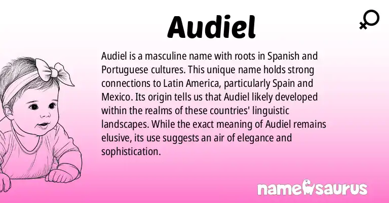 Infographic about Audiel name meaning, Audiel is a name from Spanish (Latin American), Spanish (Mexican), Portuguese (Brazilian) origin(s).