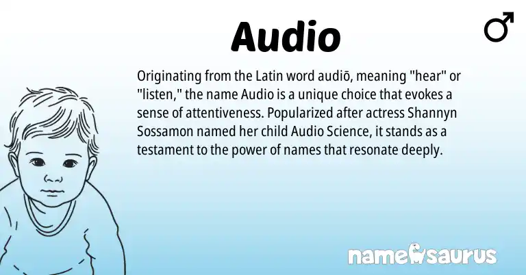 Infographic about Audio name meaning, Audio is a name from Latin origin(s).