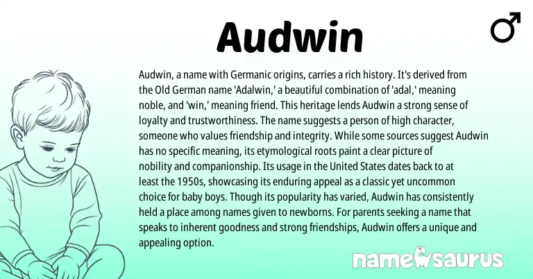 Infographic about Audwin name meaning, Audwin is a name from German, Germanic origin(s).