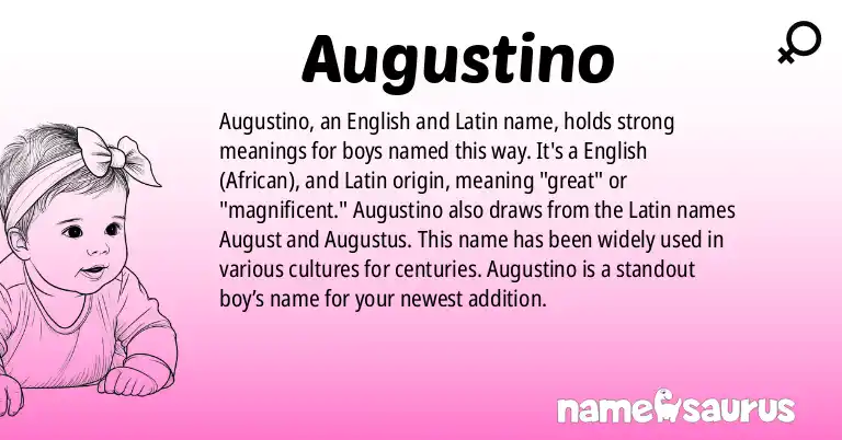 Infographic about Augustino name meaning, Augustino is a name from English (African), Latin origin(s).