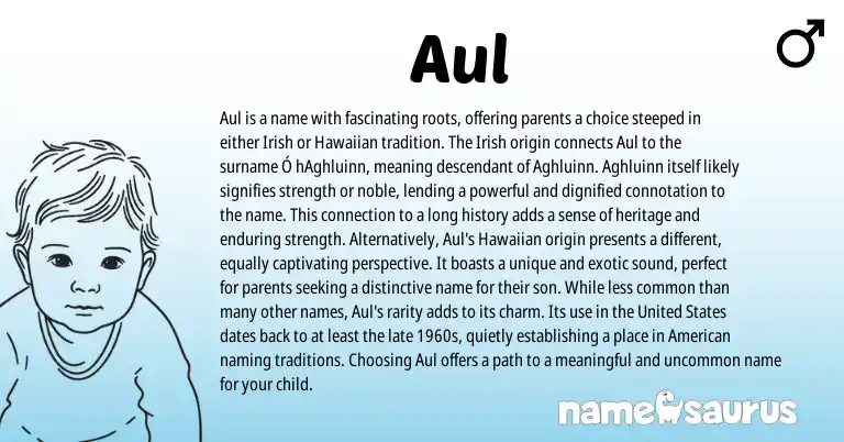 Infographic about Aul name meaning, Aul is a name from Irish origin(s).