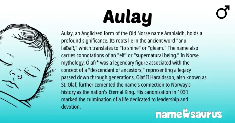 Infographic about Aulay name meaning, Aulay is a name from Norway, Old Norse, Norse origin(s).