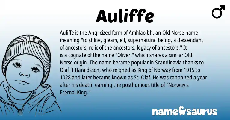 Infographic about Auliffe name meaning, Auliffe is a name from Norway, Old Norse origin(s).