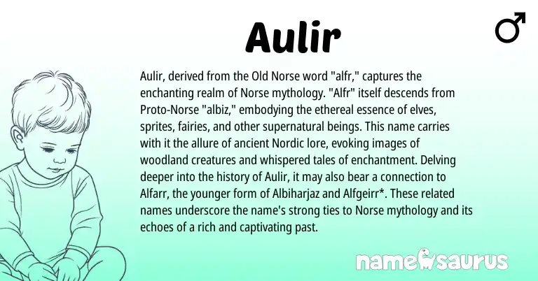 Infographic about Aulir name meaning, Aulir is a name from Old Norse, Nordic, Norse origin(s).