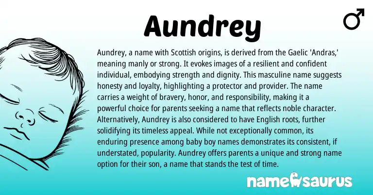 Infographic about Aundrey name meaning, Aundrey is a name from Scottish, Gaelic origin(s).