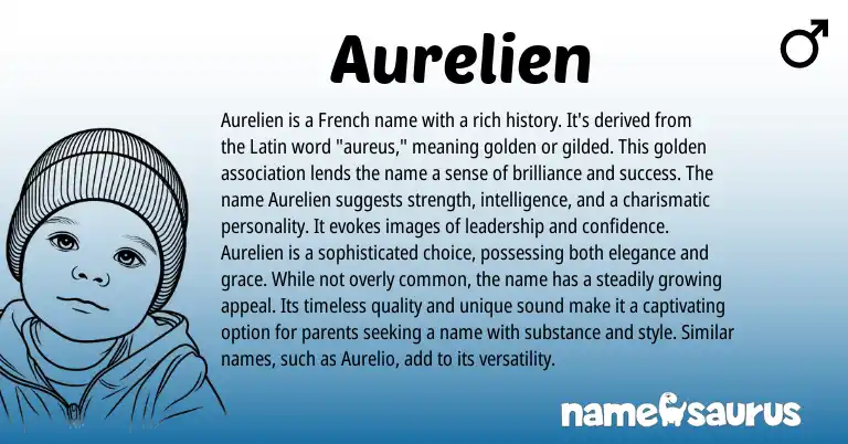 Infographic about Aurelien name meaning, Aurelien is a name from Latin, French origin(s).
