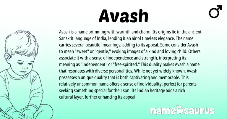 Infographic about Avash name meaning, Avash is a name from Persian, Indian origin(s).