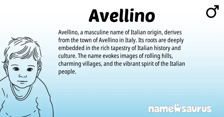 Infographic about Avellino name meaning, Avellino is a name from Italian origin(s).
