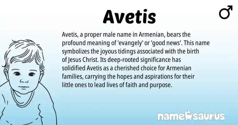 Infographic about Avetis name meaning, Avetis is a name from Armenian origin(s).