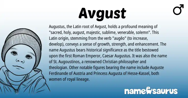 Infographic about Avgust name meaning, Avgust is a name from Roman, Austria, Latin origin(s).