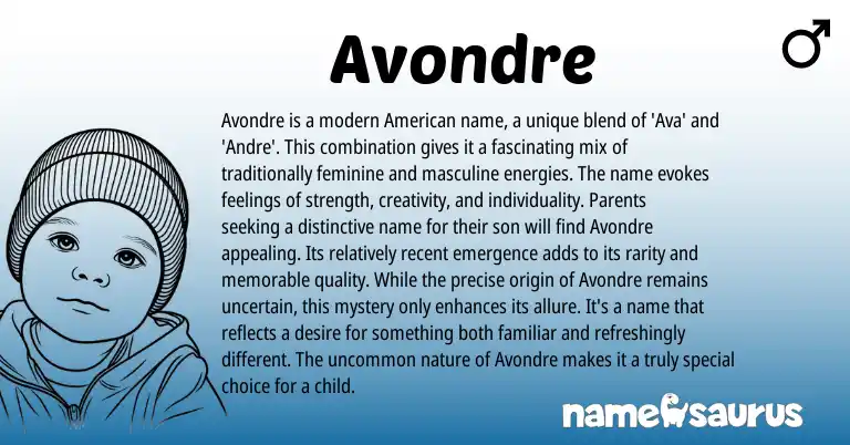 Infographic about Avondre name meaning, Avondre is a name from American origin(s).