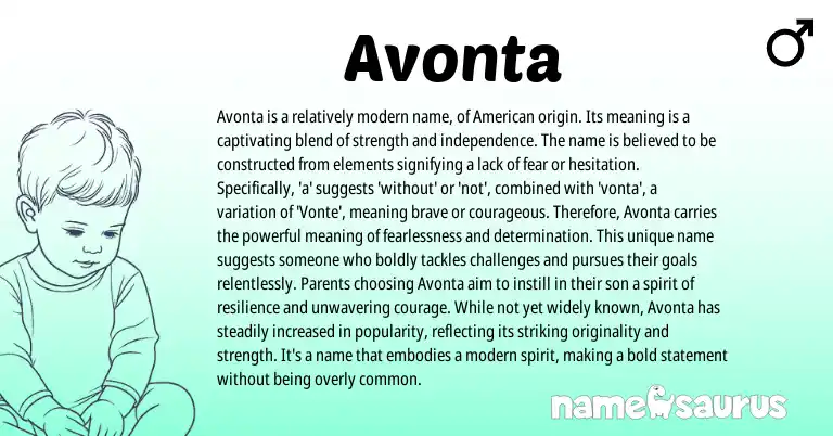 Infographic about Avonta name meaning, Avonta is a name from American origin(s).