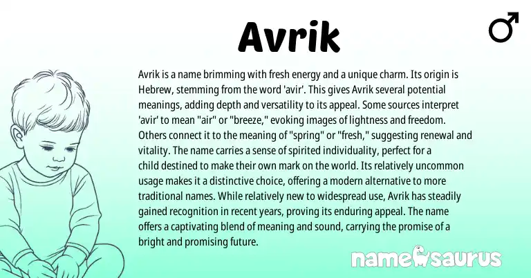 Infographic about Avrik name meaning, Avrik is a name from Hebrew origin(s).