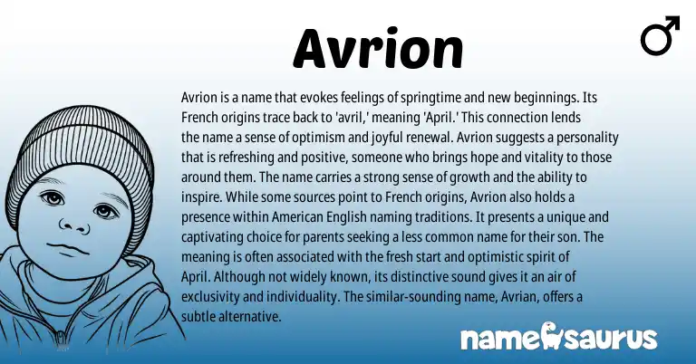 Infographic about Avrion name meaning, Avrion is a name from French origin(s).