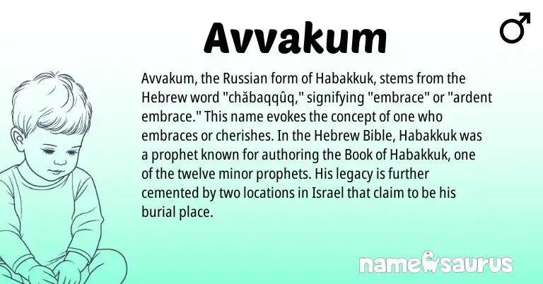 Infographic about Avvakum name meaning, Avvakum is a name from Russian, Hebrew origin(s).