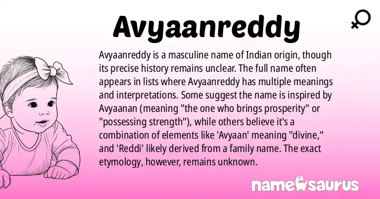 Infographic about Avyaanreddy name meaning, Avyaanreddy is a name from N/A origin(s).