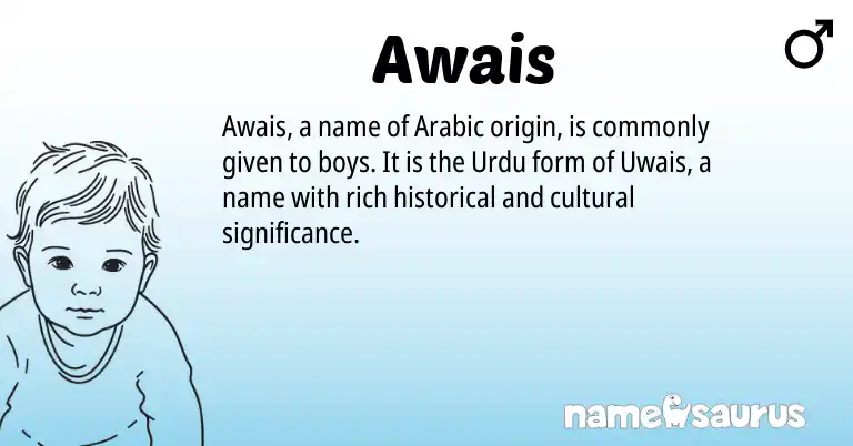 Infographic about Awais name meaning, Awais is a name from Urdu, Arabic origin(s).