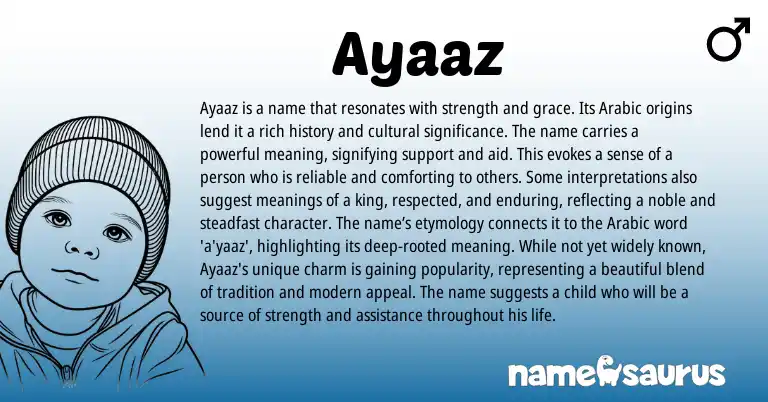 Infographic about Ayaaz name meaning, Ayaaz is a name from Arabic origin(s).