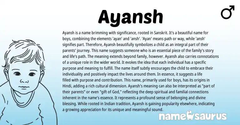 Infographic about Ayansh name meaning, Ayansh is a name from Indian, Sanskrit origin(s).