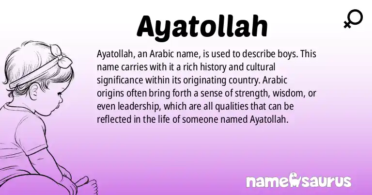 Infographic about Ayatollah name meaning, Ayatollah is a name from Arabic origin(s).