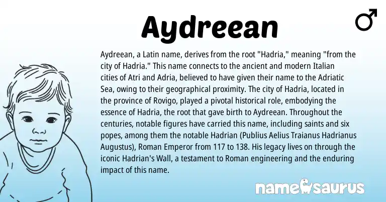 Infographic about Aydreean name meaning, Aydreean is a name from Roman, Latin, Italian origin(s).