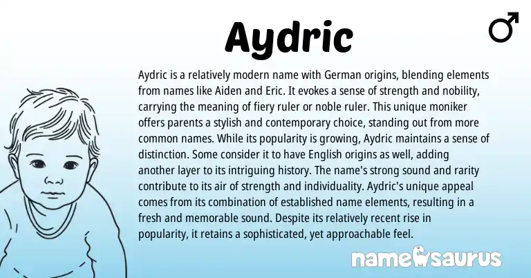 Infographic about Aydric name meaning, Aydric is a name from Germanic, English origin(s).