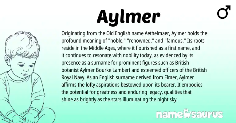 Infographic about Aylmer name meaning, Aylmer is a name from Old English, English, British origin(s).