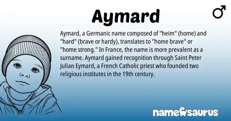 Infographic about Aymard name meaning, Aymard is a name from French, Germanic origin(s).