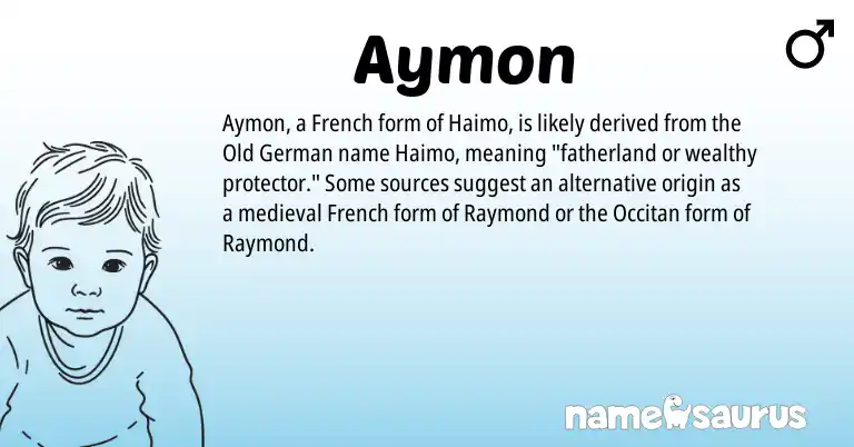 Infographic about Aymon name meaning, Aymon is a name from Old German, French, Occitan origin(s).