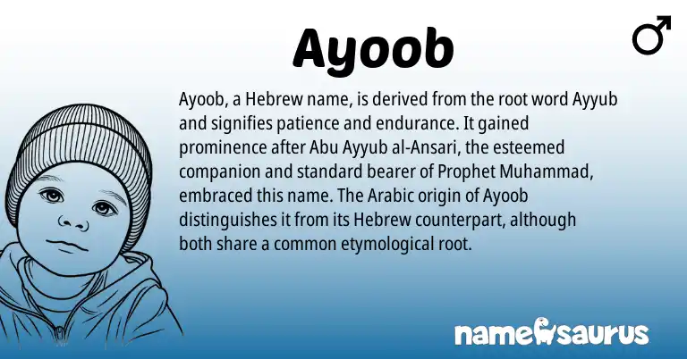 Infographic about Ayoob name meaning, Ayoob is a name from Arabic, Hebrew origin(s).