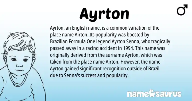 Infographic about Ayrton name meaning, Ayrton is a name from English, Brazilian origin(s).