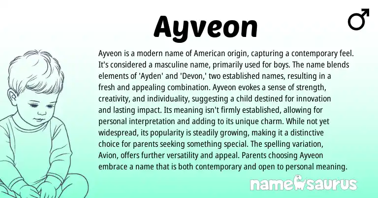 Infographic about Ayveon name meaning, Ayveon is a name from American origin(s).