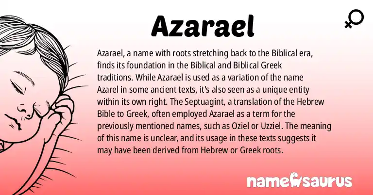 Infographic about Azarael name meaning, Azarael is a name from Biblical, Biblical Greek origin(s).