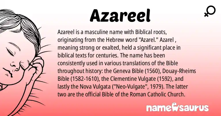 Infographic about Azareel name meaning, Azareel is a name from Biblical, Biblical Latin origin(s).