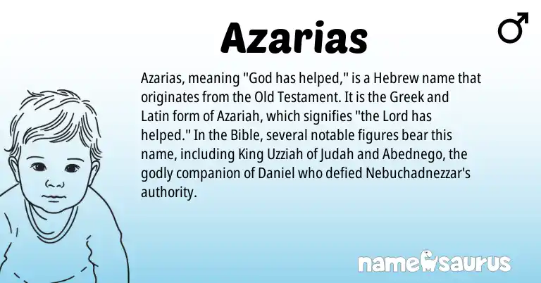 Infographic about Azarias name meaning, Azarias is a name from Latin, Hebrew, Greek origin(s).