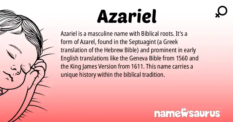 Infographic about Azariel name meaning, Azariel is a name from Biblical, Biblical Greek origin(s).