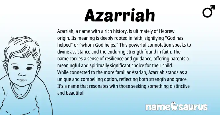 Infographic about Azarriah name meaning, Azarriah is a name from Hebrew origin(s).
