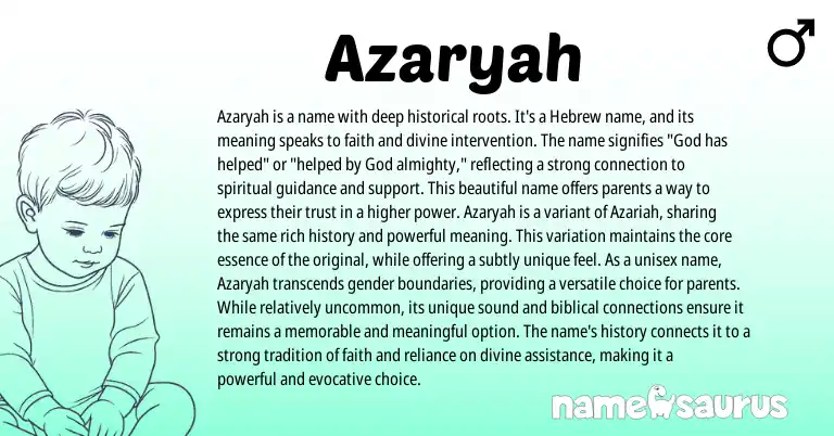 Infographic about Azaryah name meaning, Azaryah is a name from Hebrew, Biblical origin(s).