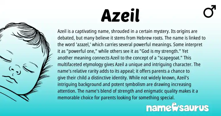 Infographic about Azeil name meaning, Azeil is a name from Hebrew origin(s).