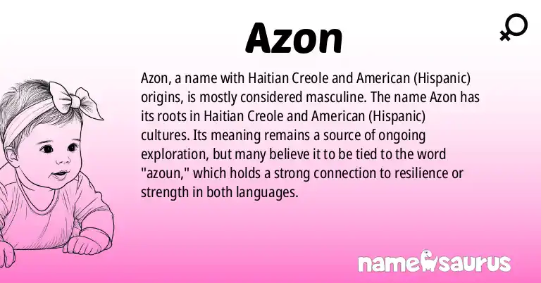 Infographic about Azon name meaning, Azon is a name from Haitian Creole, American (Hispanic) origin(s).