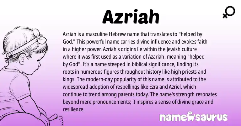 Infographic about Azriah name meaning, Azriah is a name from Hebrew origin(s).
