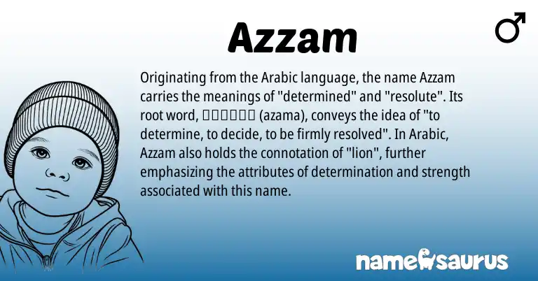 Infographic about Azzam name meaning, Azzam is a name from Arabic origin(s).