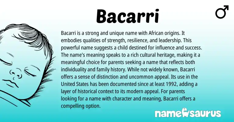 Infographic about Bacarri name meaning, Bacarri is a name from African origin(s).