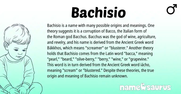 Infographic about Bachisio name meaning, Bachisio is a name from Ancient Greek, Roman, Latin, Italian origin(s).